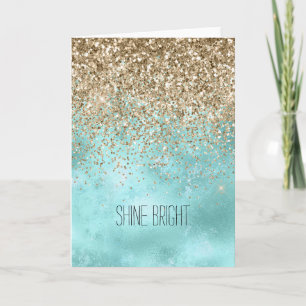 Tarjeta Turquoise Aqua Gold Glam Purpurina Sparkle