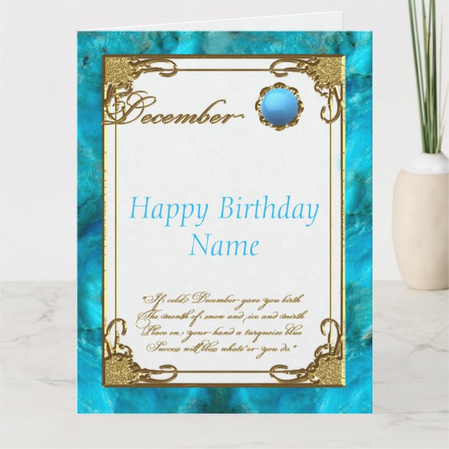 Tarjeta Turquoise Birthstone Diciembre 8.5x11 Cumpleaños (Anverso)