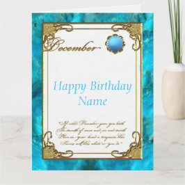 Tarjeta Turquoise Birthstone Diciembre 8.5x11 Cumpleaños