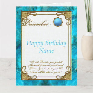 Tarjeta Turquoise Birthstone Diciembre 8.5x11 Cumpleaños
