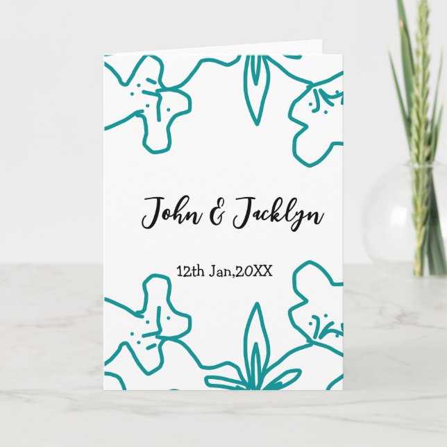 Tarjeta Turquoise blue wedding couple name date flstylish  (Anverso)