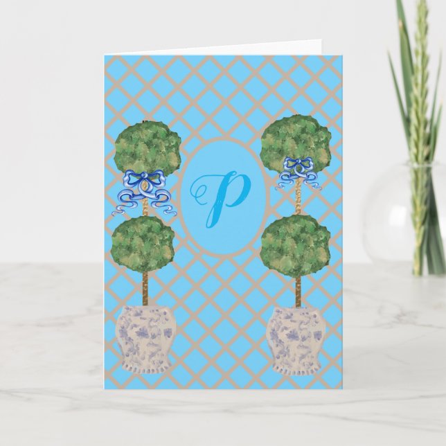 Tarjeta Turquoise Chinoiserie Ginger Jar Jars Topiary (Anverso)