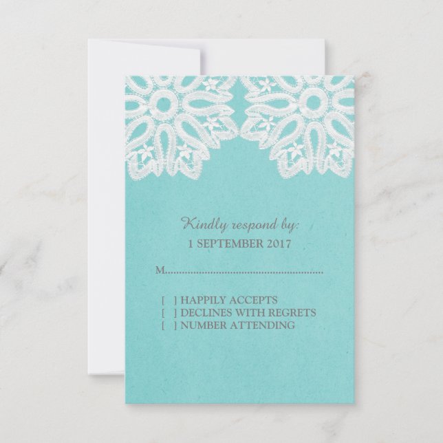 Tarjeta Turquoise Elegant Lace RSVP (Anverso)