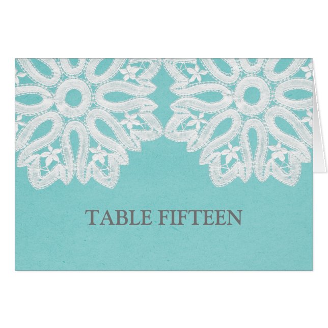 Tarjeta Turquoise Elegant Lace Table Number (Anverso (Horizontal))