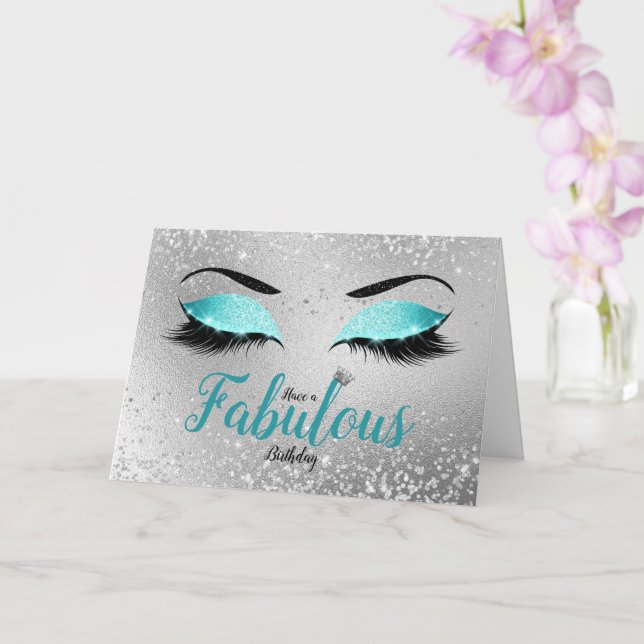 Tarjeta Turquoise Fabulous Purpurina Eyes Standard Cumplea (Orquídea)