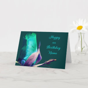 Tarjeta Turquoise Rosebud Flower Personalizada Cumpleaños