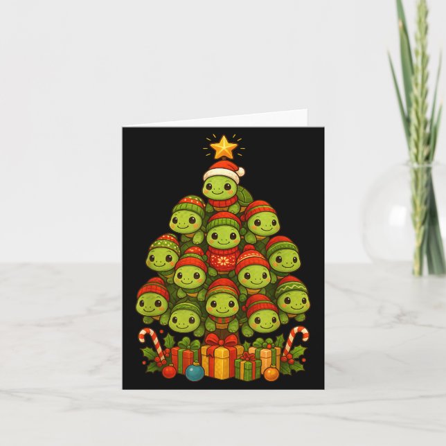 Tarjeta Turtle Christmas Tree Funny Turtle Xmas  (Anverso)