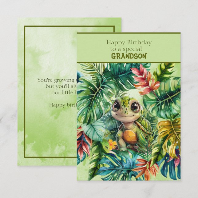 Tarjeta Turtle Happy Birthday To a Special Grandson  (Anverso / Reverso)