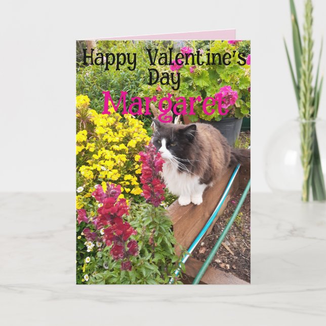 Tarjeta Tuxedo Cat Funny Red Yellow Valentines Wifes Name (Anverso)