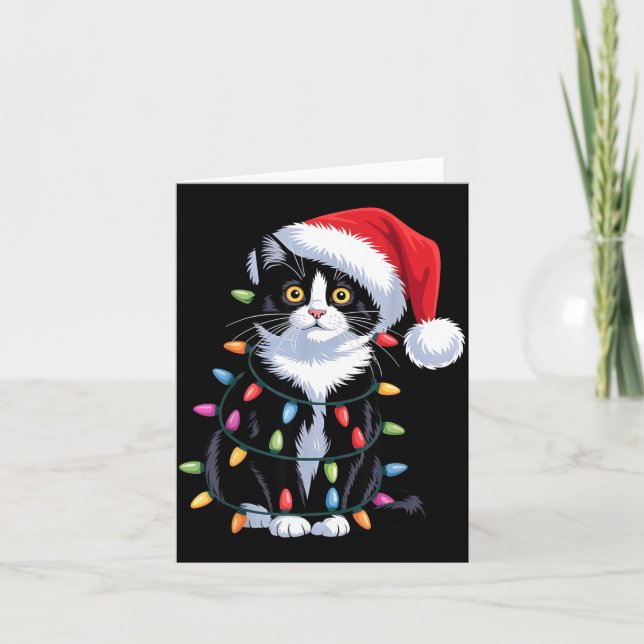Tarjeta Tuxedo Cat Meow Santa Tuxie Christmas Tree  (Anverso)
