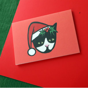 Tarjeta Tuxedo Cat Merry Christmas