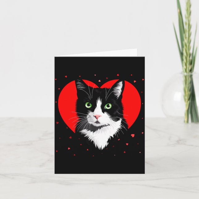 Tarjeta Tuxedo Cat Valentine Heart For Kitten And Animal L (Anverso)