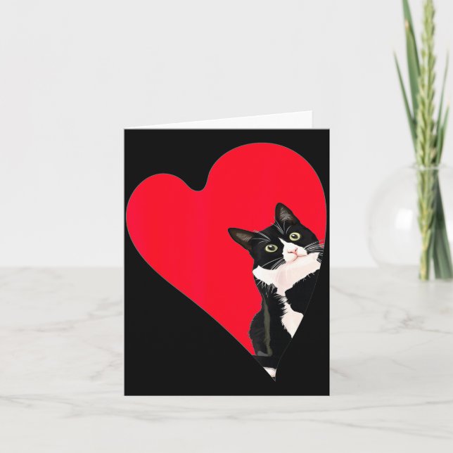 Tarjeta Tuxedo Cat Valentine Heart For Kitten And Animal L (Anverso)