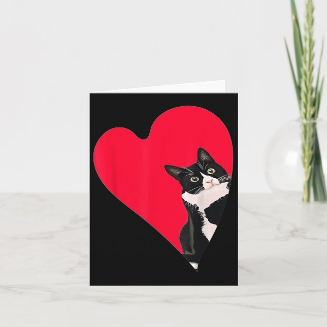 Tarjeta Tuxedo Gato Valentine Corazón Para Gatitos Y Anima (Anverso)