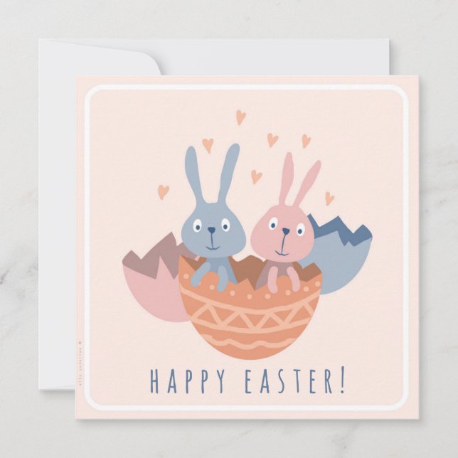 Tarjeta Twee paashaasjes in een eierdop. (Anverso)