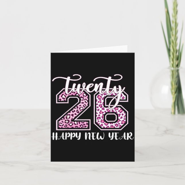 Tarjeta Twenty 26 2026 Happy New Year Leopard Pattern Wome (Anverso)