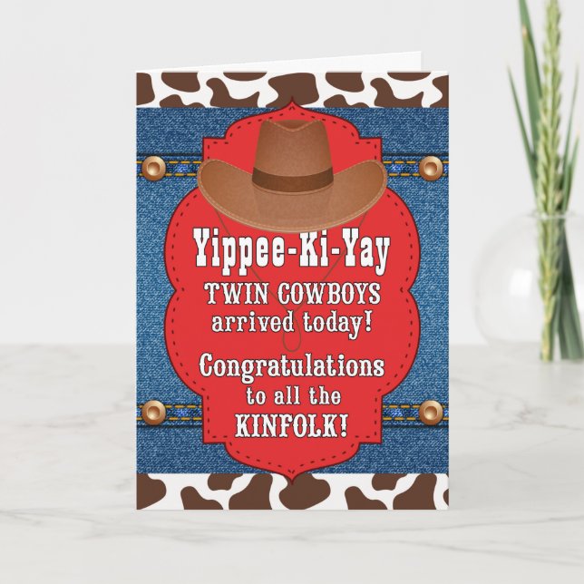 Tarjeta TWIN Bebés Vaqueros Felicidades por los temas occi (Anverso)