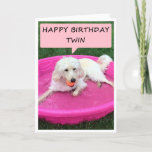 TARJETA TWIN BIRTHDAY GREETINGS FROM DOG IN SWIMMING POOL<br><div class="desc">WISH "YOUR TWIN" (BROTHER OR SISTER) A VERY SWIMINGLY/FANTASTIC BIRTHDAY WITH THIS ADORABLE SWIMMING PUP TODAY!</div>