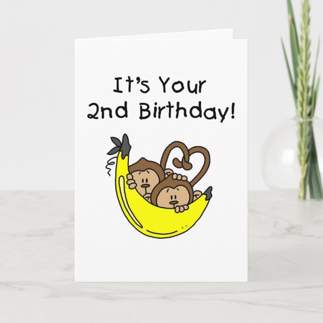 Tarjeta Twin Boy Monkeys Segundo cumpleaños (Anverso)