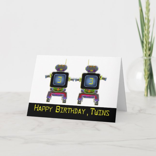 Tarjeta Twin Robot Cumpleaños de 3 años (Anverso)