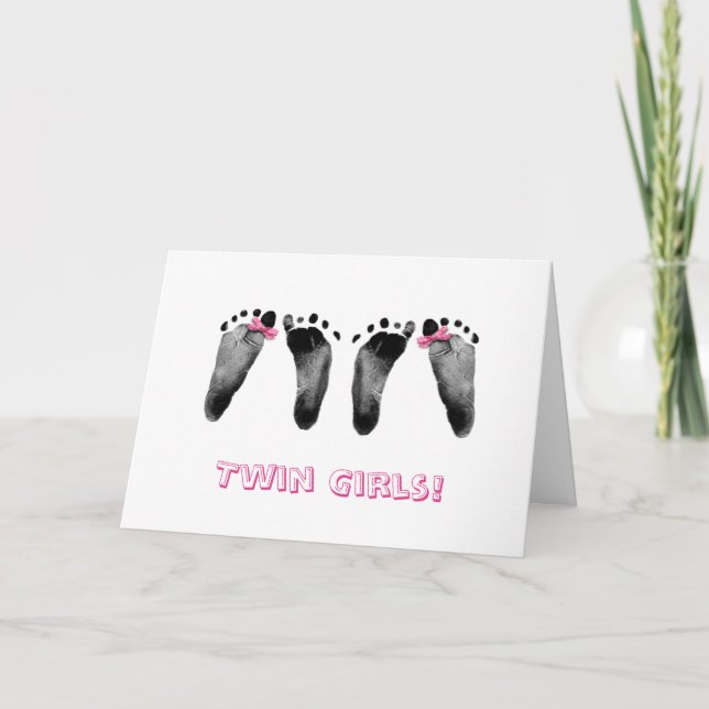 Tarjeta Twins Girls Baby Footprints  (Anverso)