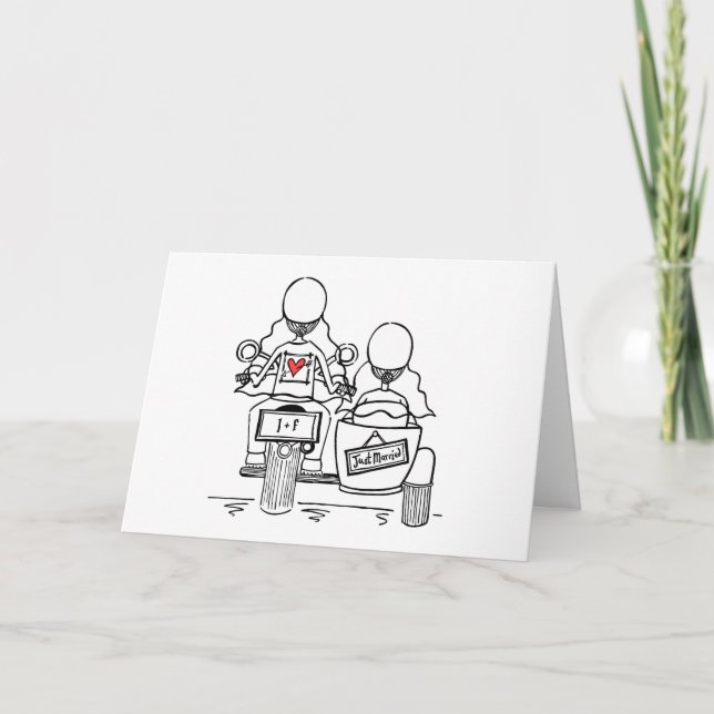 Tarjeta Two Brides Motorbike and Sidecar Wedding (Anverso)
