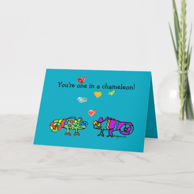 Tarjeta Two Cartoon Chameleon Blue Valentine Card (Anverso)