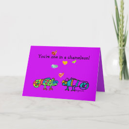 Tarjeta Two Cartoon Chameleon Purple Fushia Valentine Card