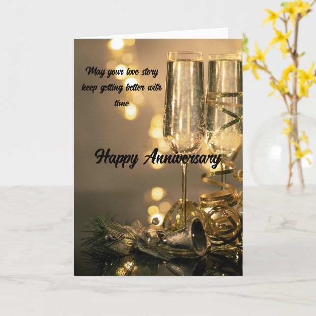 Tarjeta Two Glasses, One Love – Lovely Anniversary Card (flor amarilla)