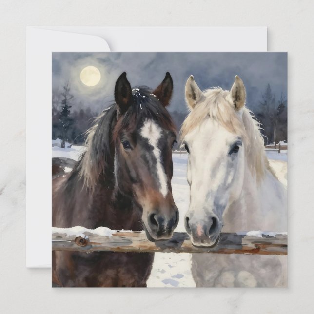 Tarjeta Two Horses on a Snowy Farm | Blank (Anverso)
