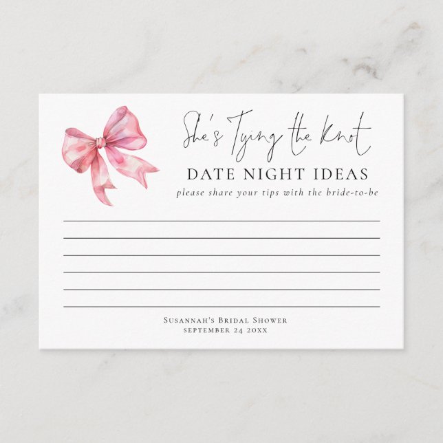 Tarjeta Tying The Knot Pink Bow Date Night Ideals (Anverso)