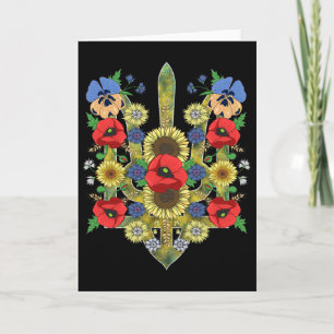 Tarjeta Ucrania floral Trysub Amapolas rojas lindas Vyshyv