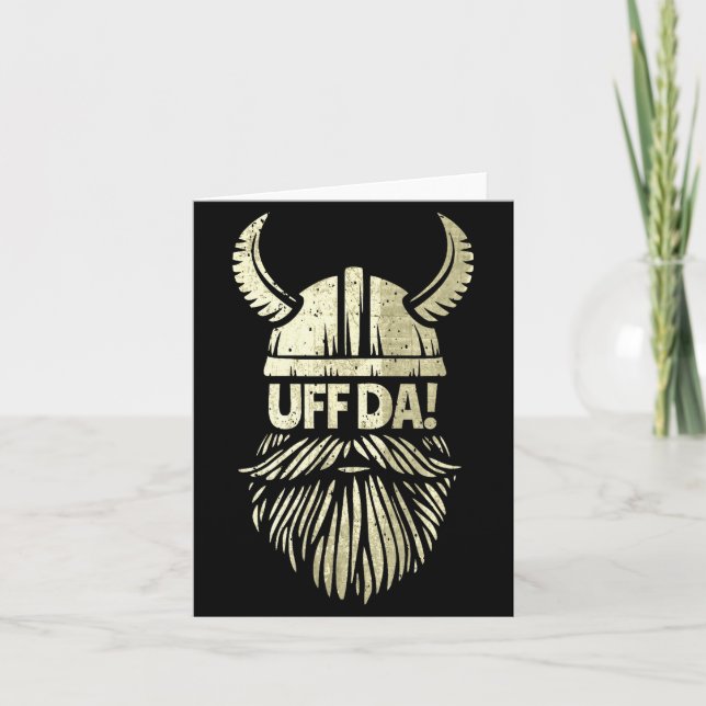 Tarjeta Uff Da Norwegian Quote Scandinavian Viking Helmet  (Anverso)
