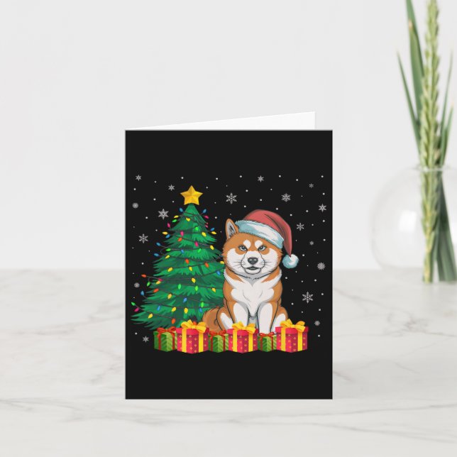 Tarjeta Ugly Akita Inu Santa Hat Navidades alumbran amor d (Anverso)