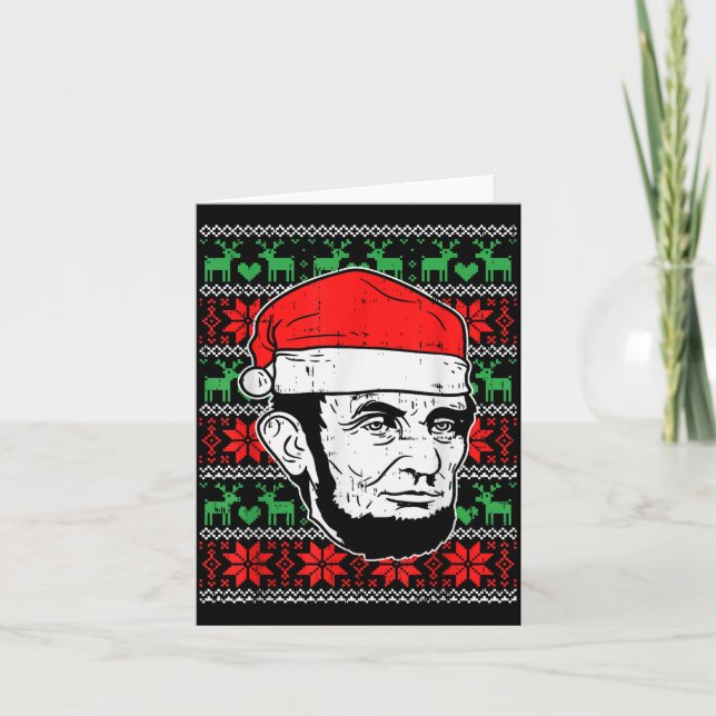 Tarjeta Ugly Christmas Abe Shirt Abraham Lincoln Santa Pat (Anverso)