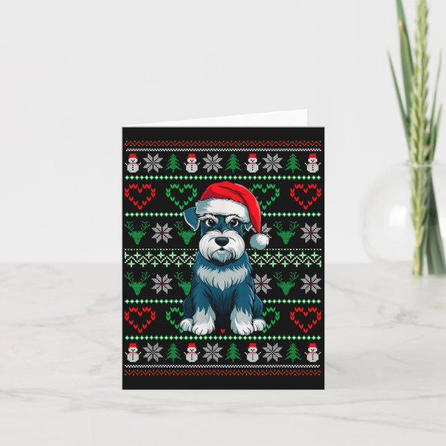 Tarjeta Ugly Christmas Schnauzer Dog Wearing Santa Hat Xma (Anverso)