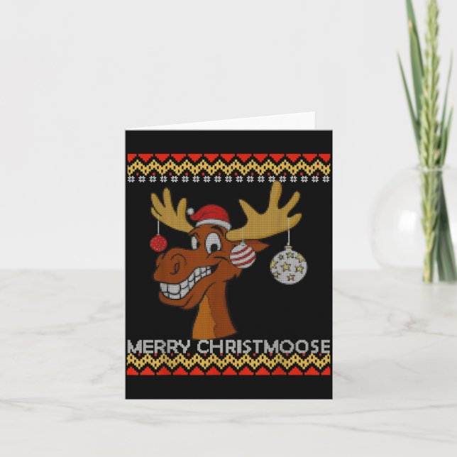 Tarjeta Ugly Christmas Sweater I Merry Christmoose Funny M (Anverso)