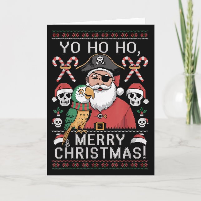 Tarjeta Ugly Christmas Sweater Yo Ho Ho Fun Merry Xmas San (Anverso)