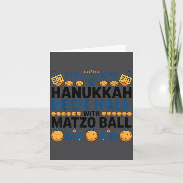 Tarjeta Ugly Hanukkah Deck Hall With Matzo Ball Chanukah  (Anverso)