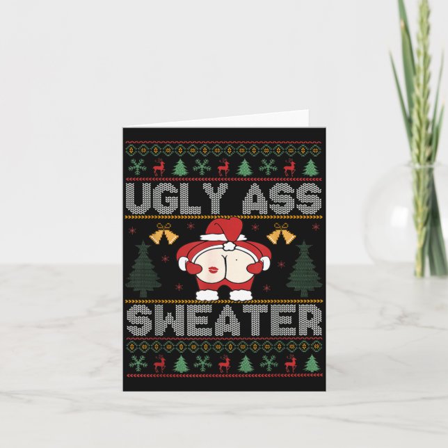 Tarjeta Ugly Sweater Santa Merry Christmas Funny Pajamas X (Anverso)