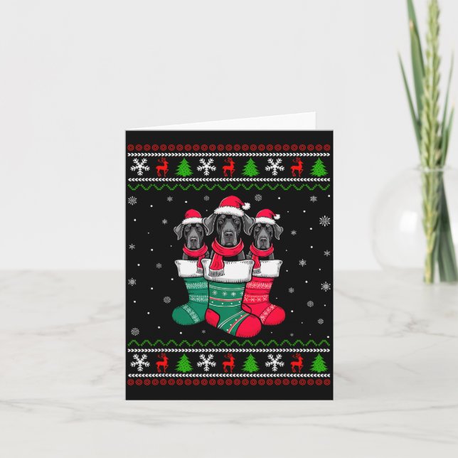 Tarjeta Ugly Xmas Sweater Great Dane Dog In Christmas Sock (Anverso)