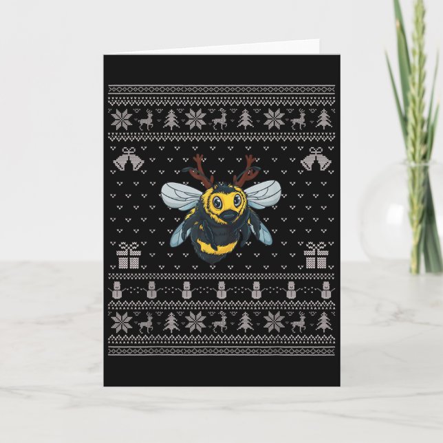Tarjeta Ugly Xmas Sweater Style Bumble Bee Reindeer Christ (Anverso)