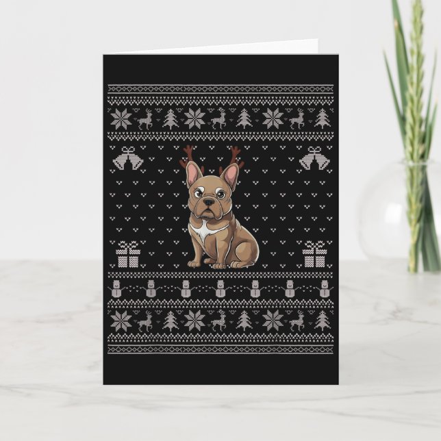 Tarjeta Ugly Xmas Sweater Style Frenchie Dog Reindeer Chri (Anverso)