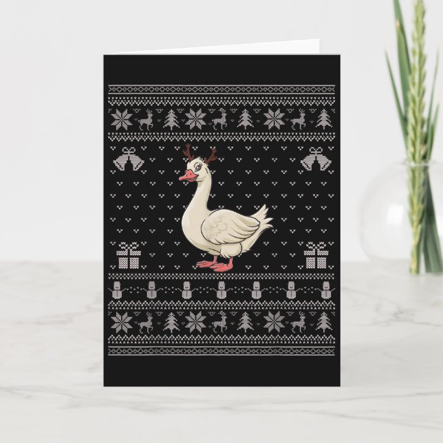 Tarjeta Ugly Xmas Sweater Style Goose Reindeer Christmas  (Anverso)