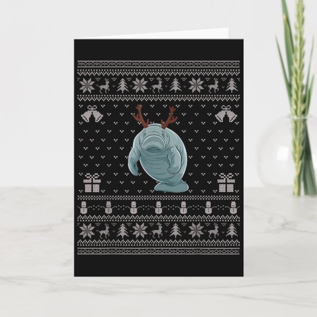 Tarjeta Ugly Xmas Sweater Style Manatee Reindeer Christmas (Anverso)