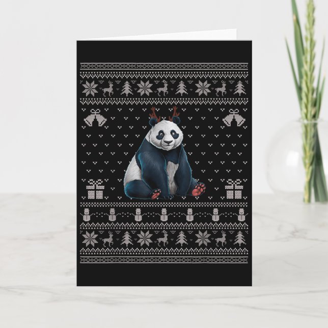 Tarjeta Ugly Xmas Sweater Style Panda Reindeer Christmas  (Anverso)