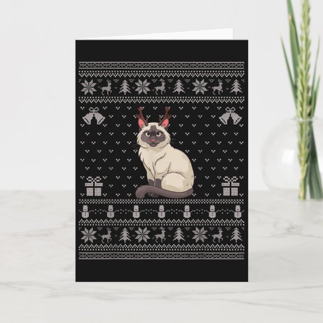 Tarjeta Ugly Xmas Sweater Style Siamese Cat Reindeer Chris (Anverso)