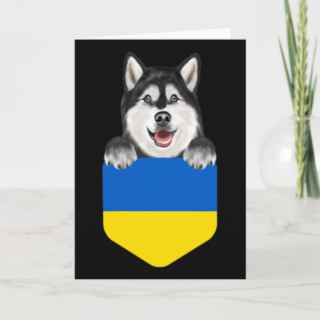 Tarjeta Ukraine Flag Alaskan Malamute Dog In Pocket  (Anverso)