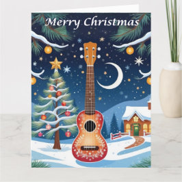 Tarjeta Ukulele Instrumento musical Nieve a grandes Navida