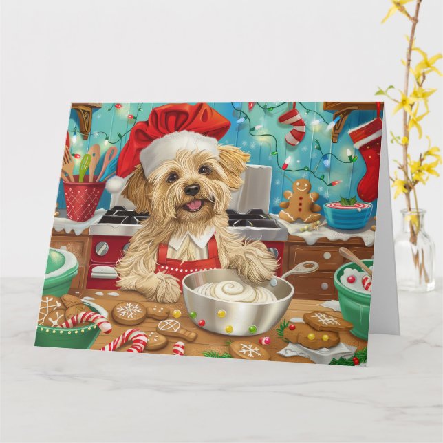 Tarjeta Último día festivo Dandie Dinmont Terrier: Navidad (flor amarilla)